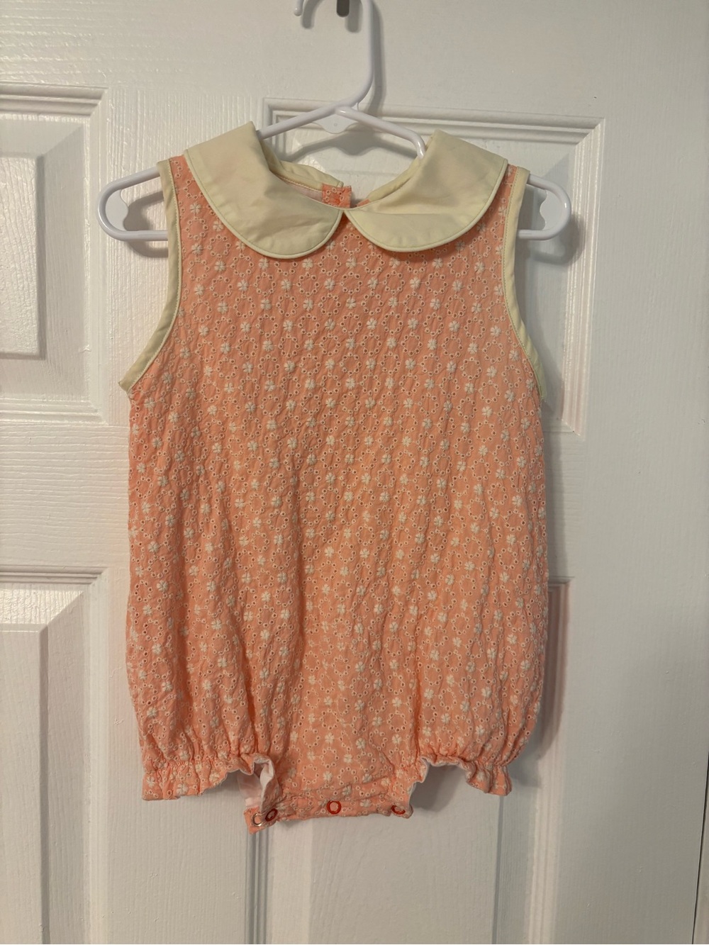 Peach Floral Sleeveless Baby Romper with Peter Pan Collar